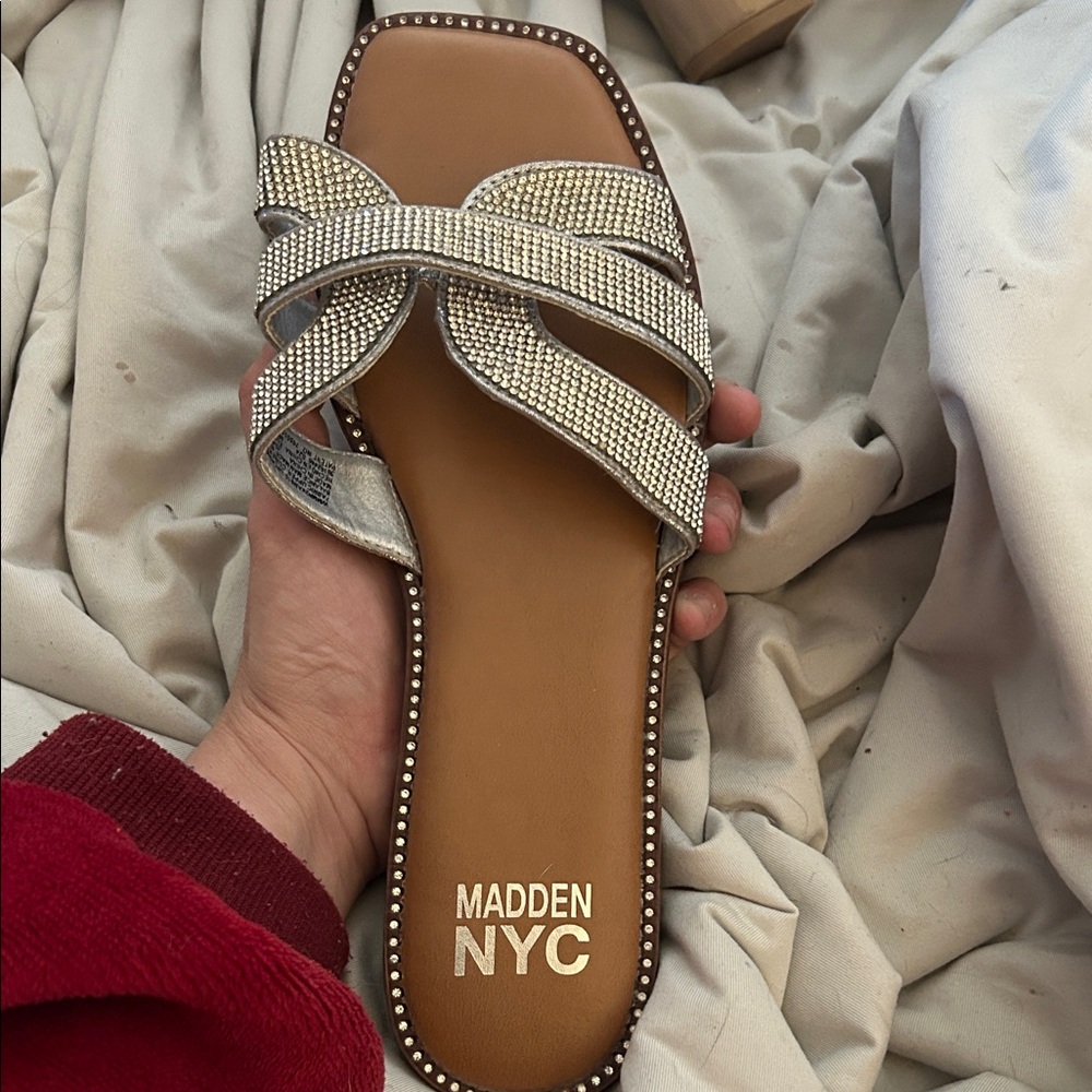 Madden NYC Silver Crystal Slide Sandal
